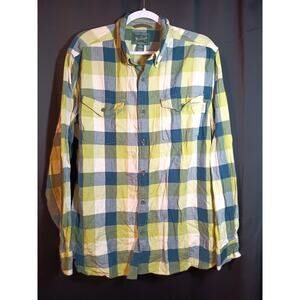 Woolrich Men’s L Green Plaid Flannel Shirt Button Down Cotton Outdoor Hiking